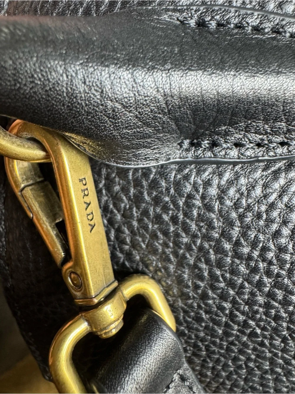 Prada Vitello Phenix Leather Double Handle Tote Black Gold Hardware